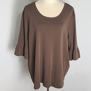 Blair Brown Top with 3/4 Ruffle Sleeves, Size 2X